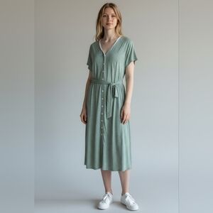 Chadwicks Green Midi Sundress with Flutter Sleeves and Peter Pan Collar